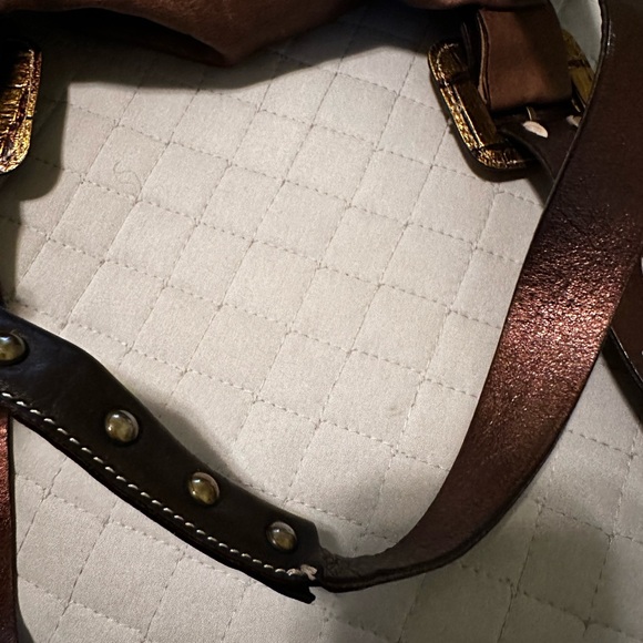 Cavakonti Brown Leather Boho Tote Bag with bronze leather accents - Picture 5 of 13